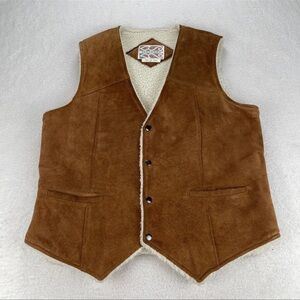 Vtg Pardners Western Suede Leather Vest Sz 44 Sherpa Lined Ranch Chore Minty EUC